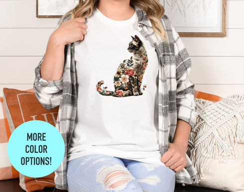 Cat Mom Shirt, Floral Cat Shirt, Cat Mom Tee, Floral Cat Tee, Cat Lover Shirt, Animal Lover Tee, Cat Lovers Tee, Gift For Mom, Gift For Dad